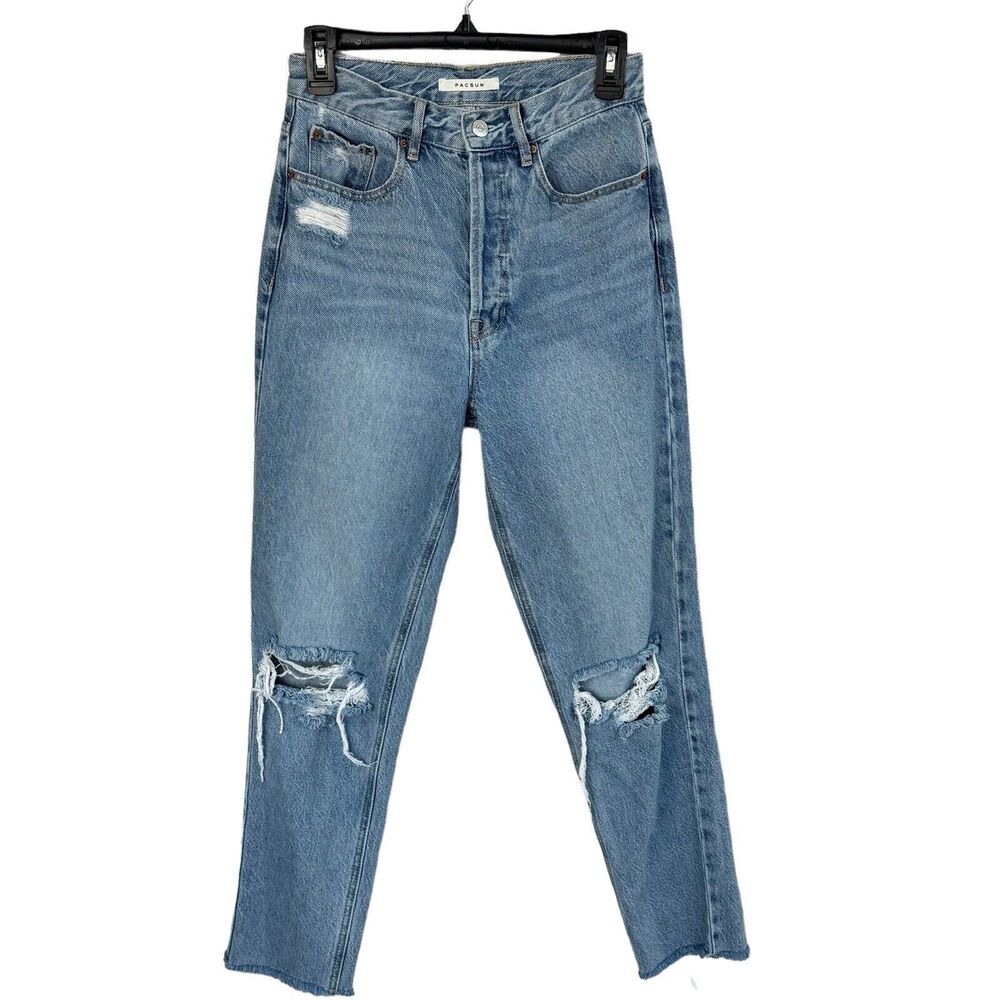 Pacsun SZ 26 Ultra High-Rise Slim Jeans Button-Fly Distressed Pockets Light Wash